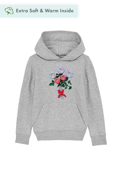 Grey Girls Donut Flowers Print Hoodie, Medium-weight, from organic cotton blend