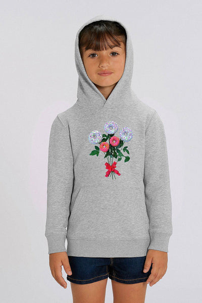 Grey Girls Donut Flowers Print Hoodie, Medium-weight, from organic cotton blend