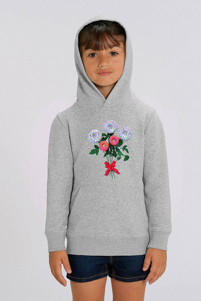 Grey Girls Donut Flowers Print Hoodie, Medium-weight, from organic cotton blend