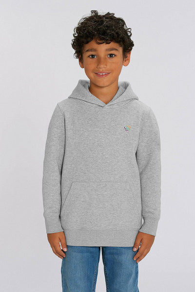 Grey Kids Embroidered Logo Hoodie, Medium-weight, from organic cotton blend, for girls & for boys