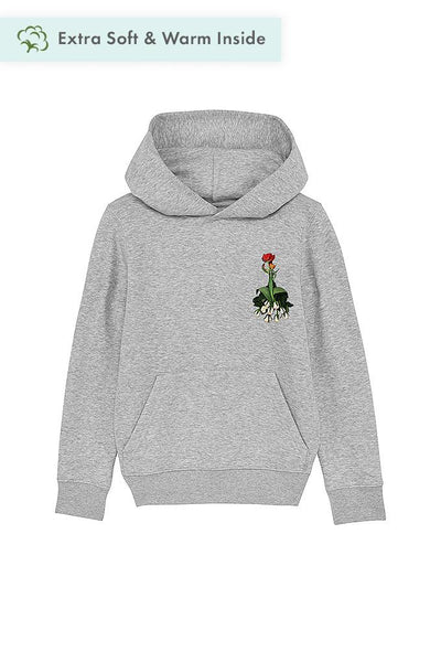 Grey Girls Floral Printed Hoodie, Medium-weight, from organic cotton blend