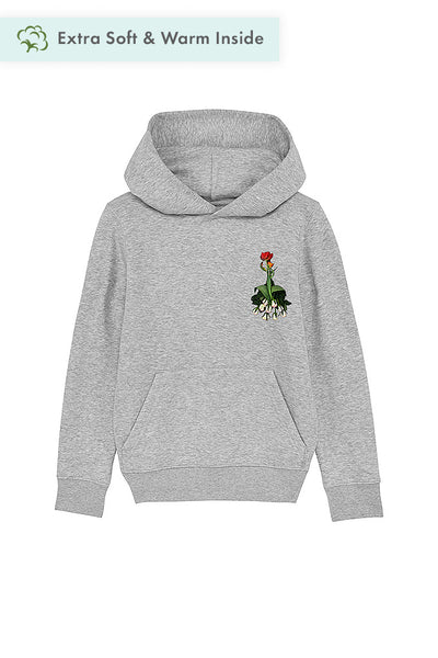 Grey Girls Floral Printed Hoodie, Medium-weight, from organic cotton blend