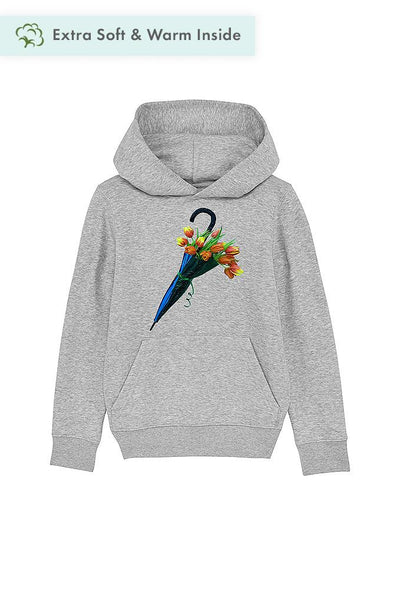 Grey Kids Blooming Umbrella Graphic Hoodie, Medium-weight, from organic cotton blend, for girls & for boys