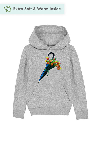 Grey Kids Blooming Umbrella Graphic Hoodie, Medium-weight, from organic cotton blend, for girls & for boys
