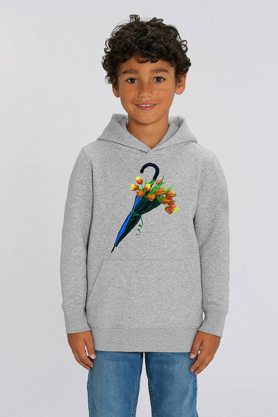 Grey Kids Blooming Umbrella Graphic Hoodie, Medium-weight, from organic cotton blend, for girls & for boys