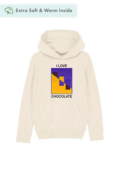 Beige Kids Chocolate Love Graphic Hoodie, Medium-weight, from organic cotton blend, for girls & for boys
