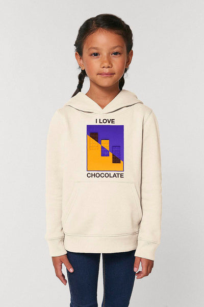 Beige Kids Chocolate Love Graphic Hoodie, Medium-weight, from organic cotton blend, for girls & for boys