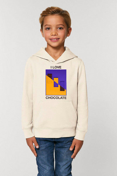 Beige Kids Chocolate Love Graphic Hoodie, Medium-weight, from organic cotton blend, for girls & for boys 