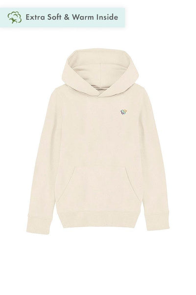 Beige Kids Embroidered Logo Hoodie, Medium-weight, from organic cotton blend, for girls & for boys