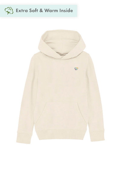 Beige Kids Embroidered Logo Hoodie, Medium-weight, from organic cotton blend, for girls & for boys