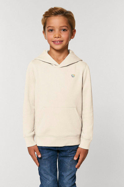 Beige Kids Embroidered Logo Hoodie, Medium-weight, from organic cotton blend, for girls & for boys