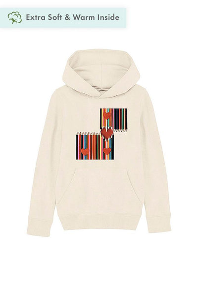 Beige Kids Love Heart Graphic Hoodie, Medium-weight, from organic cotton blend, for girls & for boys