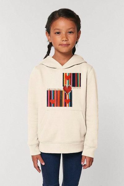 Beige Kids Love Heart Graphic Hoodie, Medium-weight, from organic cotton blend, for girls & for boys