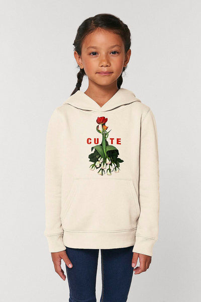 Beige Girls Cute Floral Graphic Hoodie, Medium-weight, from organic cotton blend