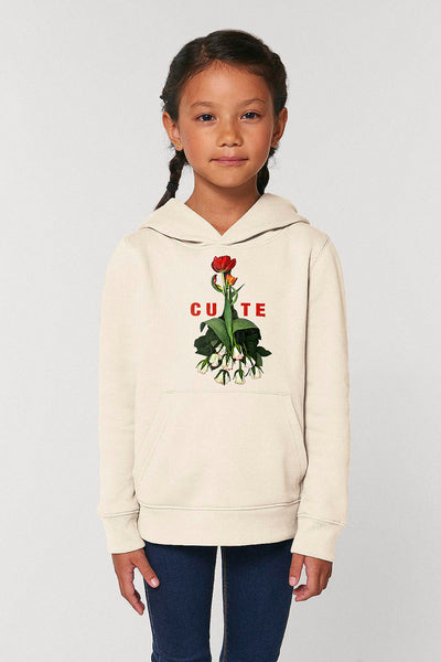 Beige Girls Cute Floral Graphic Hoodie, Medium-weight, from organic cotton blend