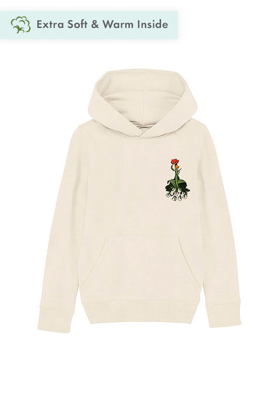 Beige Girls Floral Printed Hoodie, Medium-weight, from organic cotton blend
