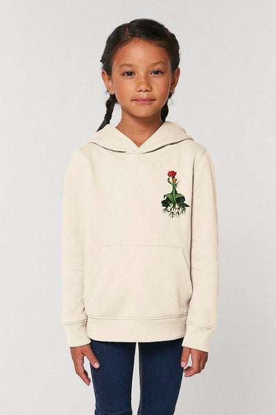Beige Girls Floral Printed Hoodie, Medium-weight, from organic cotton blend
