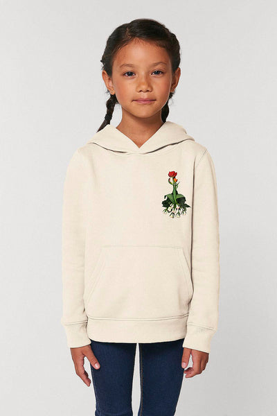 Beige Girls Floral Printed Hoodie, Medium-weight, from organic cotton blend