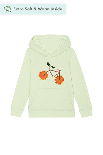 Light green Kids Orange Bicycle Graphic Hoodie, Medium-weight, from organic cotton blend, for girls & for boys