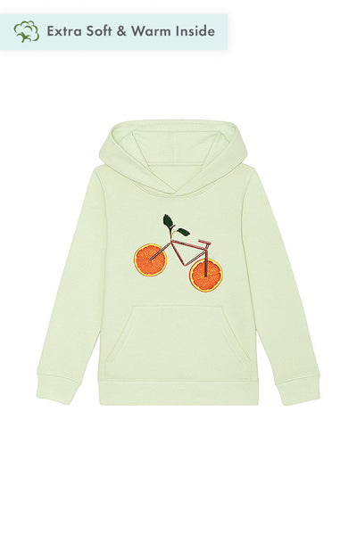 Light green Kids Orange Bicycle Graphic Hoodie, Medium-weight, from organic cotton blend, for girls & for boys
