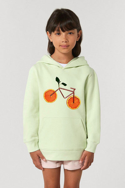 Light green Kids Orange Bicycle Graphic Hoodie, Medium-weight, from organic cotton blend, for girls & for boys