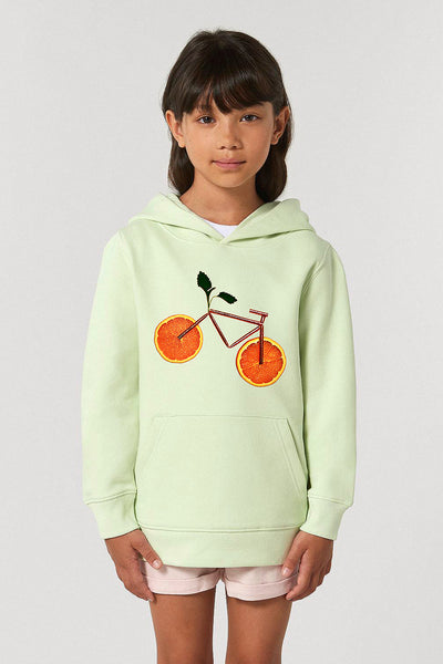Light green Kids Orange Bicycle Graphic Hoodie, Medium-weight, from organic cotton blend, for girls & for boys
