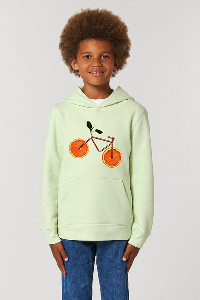 Light green Kids Orange Bicycle Graphic Hoodie, Medium-weight, from organic cotton blend, for girls & for boys