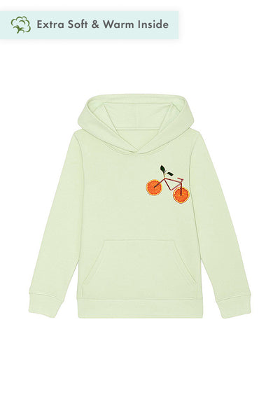 Light green Kids Orange Bicycle Printed Hoodie, Medium-weight, from organic cotton blend, for girls & for boys