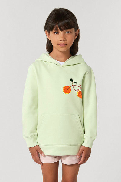 Light green Kids Orange Bicycle Printed Hoodie, Medium-weight, from organic cotton blend, for girls & for boys