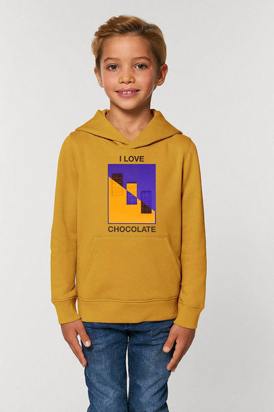 Yellow Kids Chocolate Love Graphic Hoodie, Medium-weight, from organic cotton blend, for girls & for boys