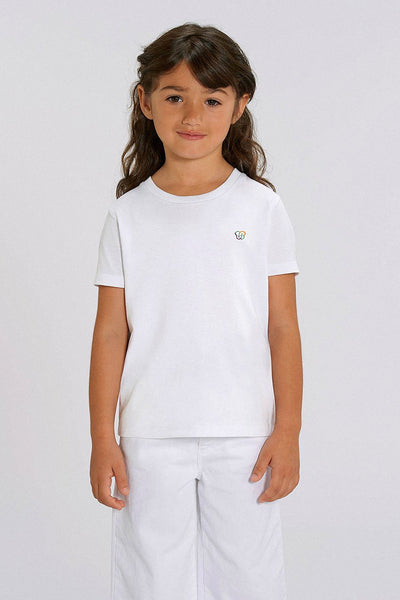 White Kids BHappy Logo Crew Neck T-Shirt, 100% organic cotton, for girls & for boys