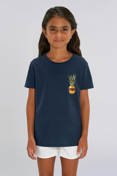 Navy Kids Cool Pineapple Crew Neck T-Shirt, 100% organic cotton, for girls & for boys