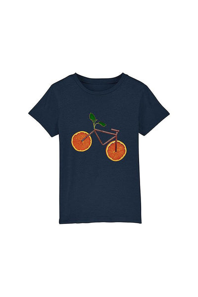 Navy Kids Orange Bicycle Graphic T-Shirt, 100% organic cotton, for girls & for boys