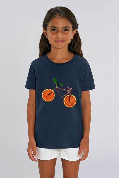 Navy Kids Orange Bicycle Graphic T-Shirt, 100% organic cotton, for girls & for boys