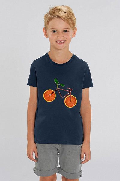 Navy Kids Orange Bicycle Graphic T-Shirt, 100% organic cotton, for girls & for boys