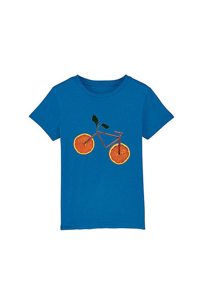 Royal Blue Kids Orange Bicycle Graphic T-Shirt, 100% organic cotton, for girls & for boys