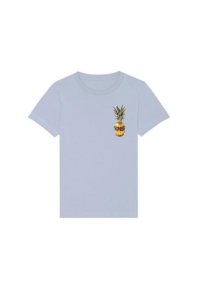 Light blue Kids Cool Pineapple Crew Neck T-Shirt, 100% organic cotton, for girls & for boys