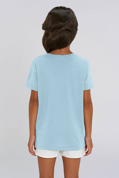 Light blue Kids Orange Bicycle Crew Neck T-Shirt, 100% organic cotton, for girls & for boys