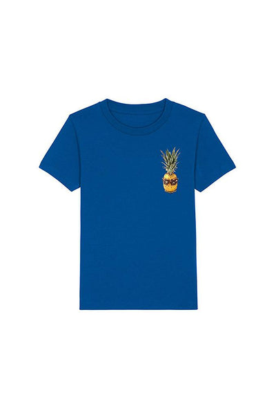 Blue Kids Cool Pineapple Crew Neck T-Shirt, 100% organic cotton, for girls & for boys 