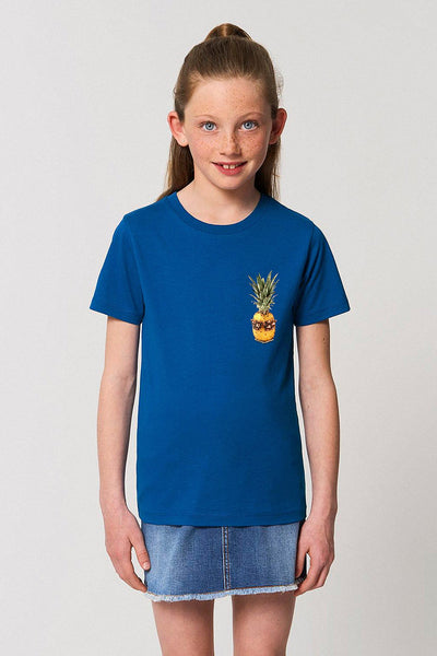 Blue Kids Cool Pineapple Crew Neck T-Shirt, 100% organic cotton, for girls & for boys