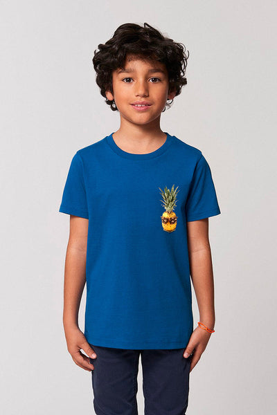 Blue Kids Cool Pineapple Crew Neck T-Shirt, 100% organic cotton, for girls & for boys