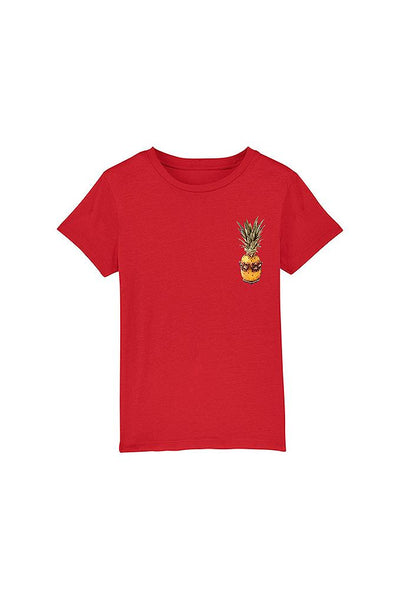 Red Kids Cool Pineapple Crew Neck T-Shirt, 100% organic cotton, for girls & for boys