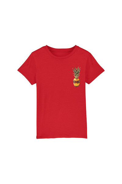 Red Kids Cool Pineapple Crew Neck T-Shirt, 100% organic cotton, for girls & for boys