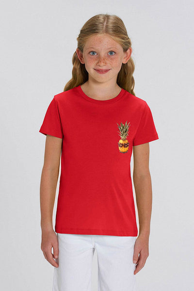 Red Kids Cool Pineapple Crew Neck T-Shirt, 100% organic cotton, for girls & for boys
