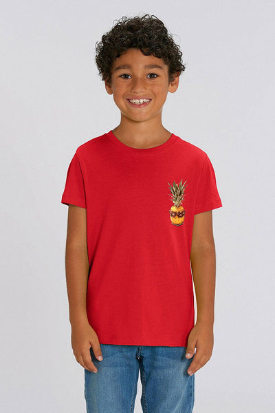 Red Kids Cool Pineapple Crew Neck T-Shirt, 100% organic cotton, for girls & for boys