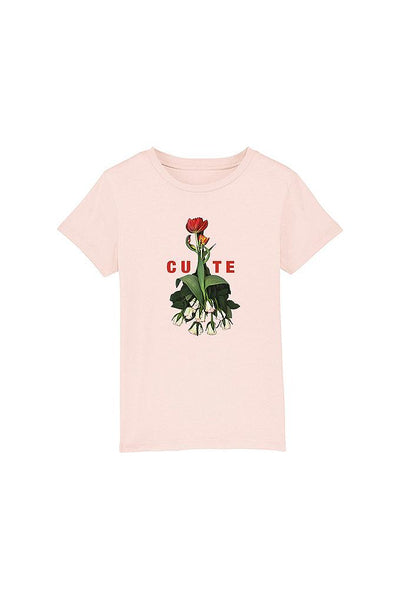 Light Pink Girls Cute Floral Graphic T-Shirt, 100% organic cotton