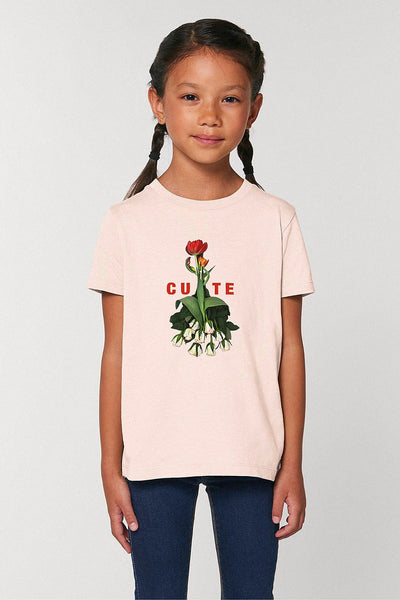 Light Pink Girls Cute Floral Graphic T-Shirt, 100% organic cotton