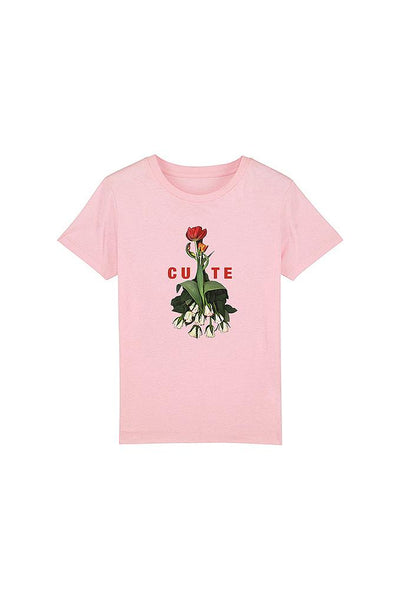 Cotton Pink Girls Cute Floral Graphic T-Shirt, 100% organic cotton