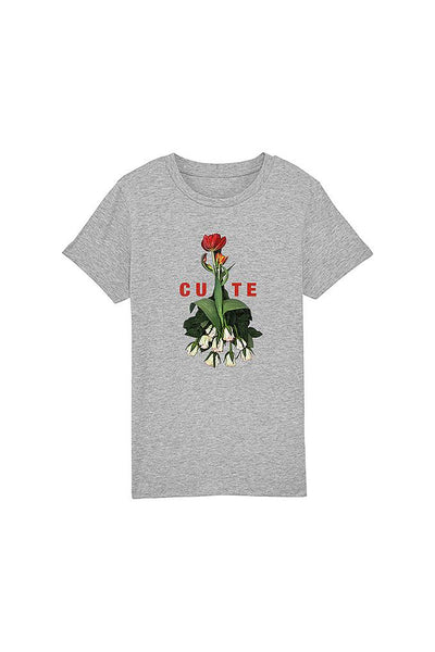 Grey Girls Cute Floral Graphic T-Shirt, 100% organic cotton
