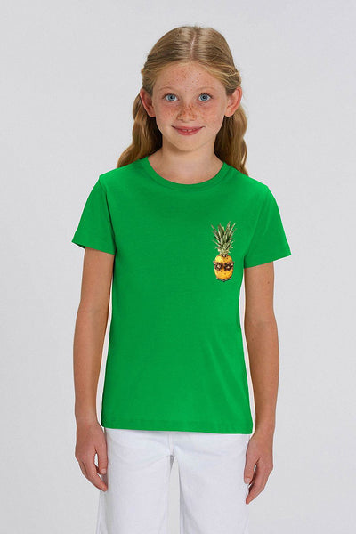 Green Kids Cool Pineapple Crew Neck T-Shirt, 100% organic cotton, for girls & for boys